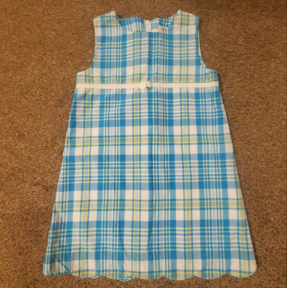 Lilly Pulitzer Vintage White Label Plaid Dress 4T Blue Green Yellow 100% Cotton